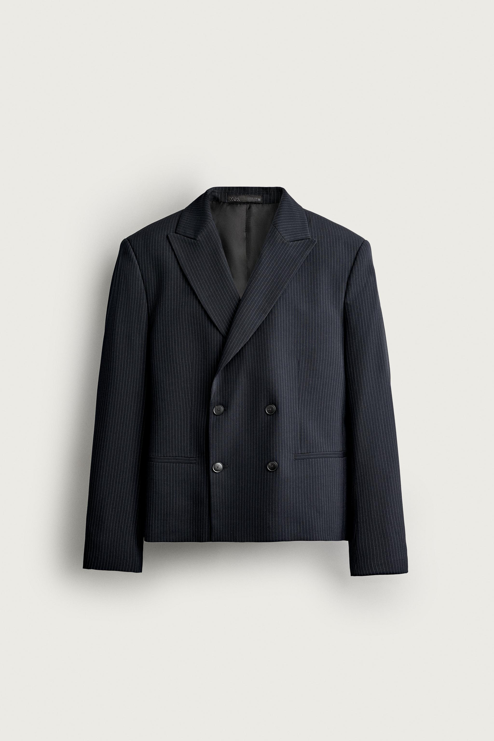 CROPPED-FIT PINSTRIPE SUIT BLAZER